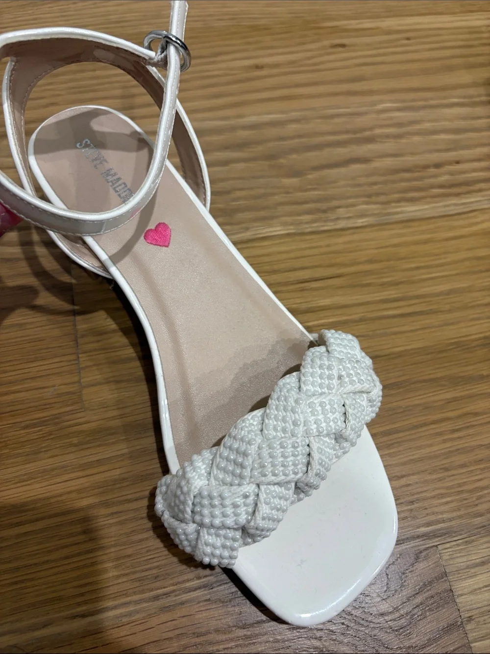 Steve Madden White Braided Ankle-Strap Sandals